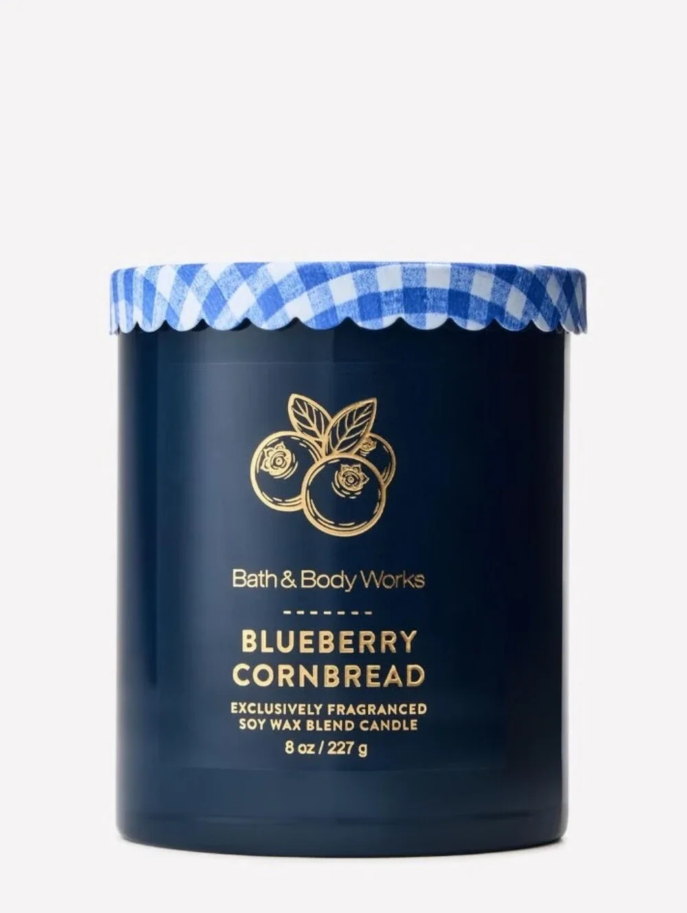 Bath & Body Works Navy Blueberry Cornbread Candle with Blue & White Gingham Lid